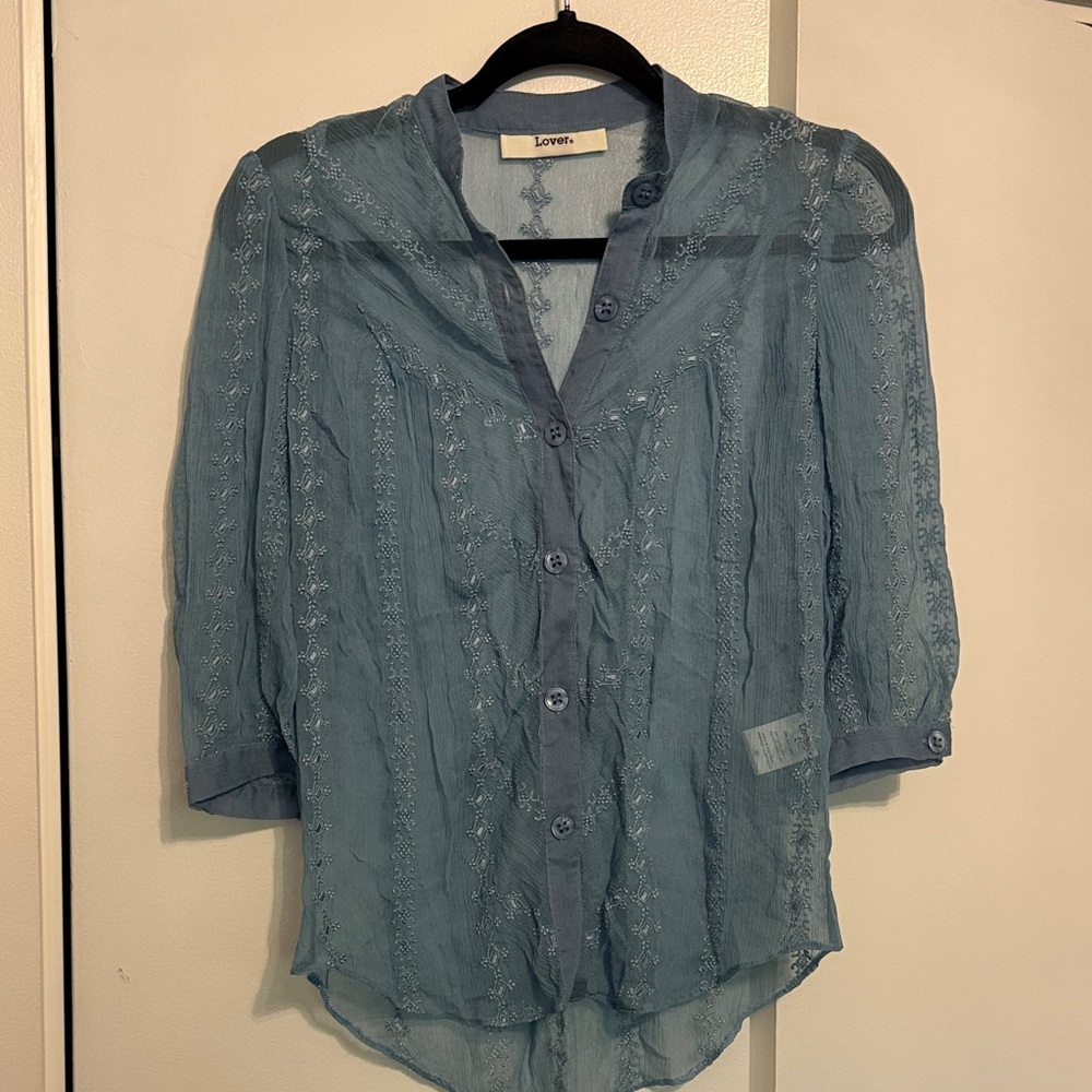 Lover Sheer Silk Blue Blouse